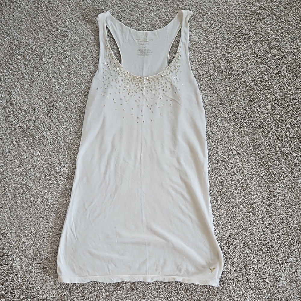 American Eagle Outfitters White Tank Top with Gold Accents
